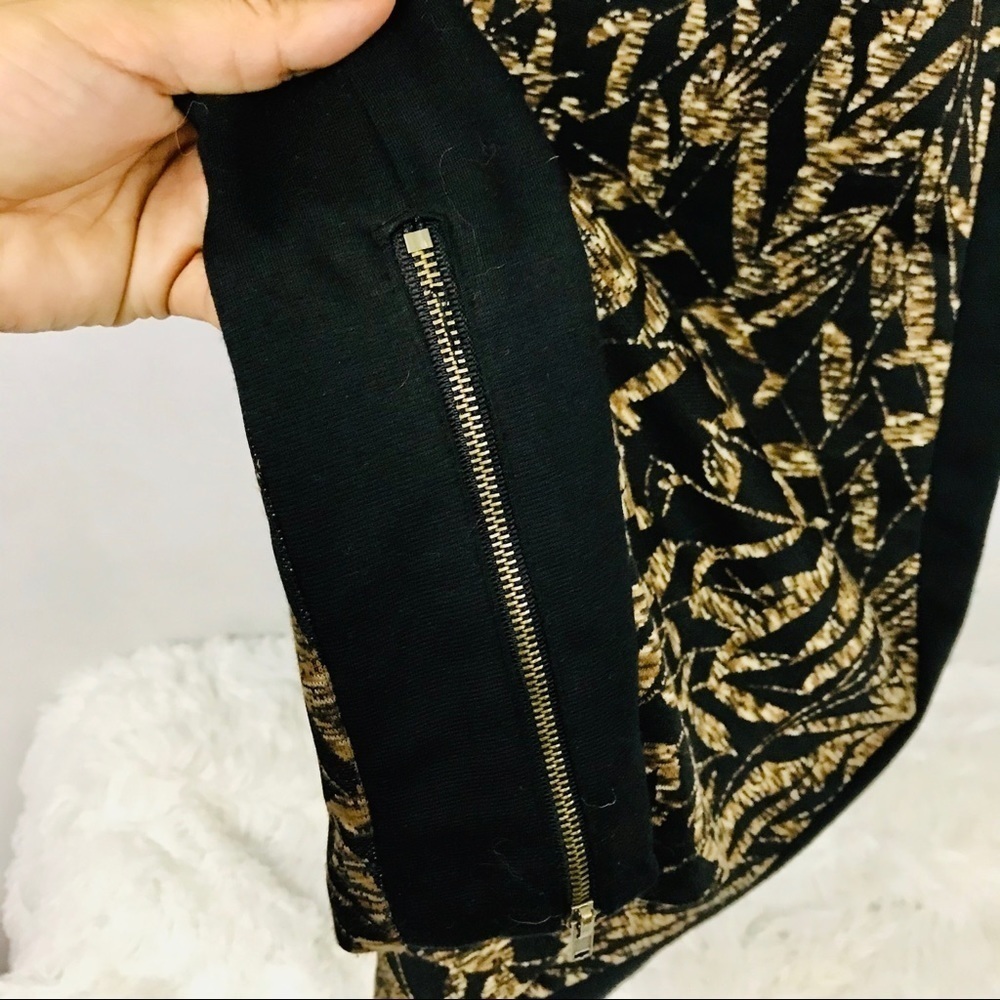 London Times Black/Tan Stretch Matte Knit Dress w/Side Zip Slit sz 6 - Picture 4 of 6